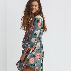Billabong Your Love Dress Sugar Pine Floral Green Orange Medium